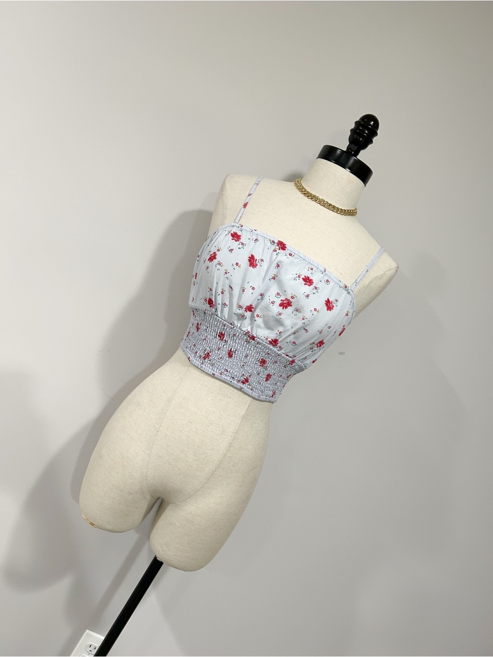 Billabong Light Blue Floral Smocked Crop Top